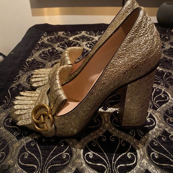 STUNNING. LIKE NEW. Gold Gucci Marmont heels - Size 39 - Picture 1 of 5